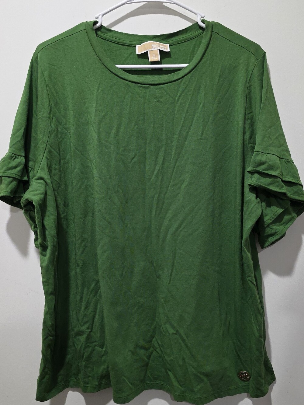 Michael Kors Green Short Sleeve Ruffle-Sleeve Tee
